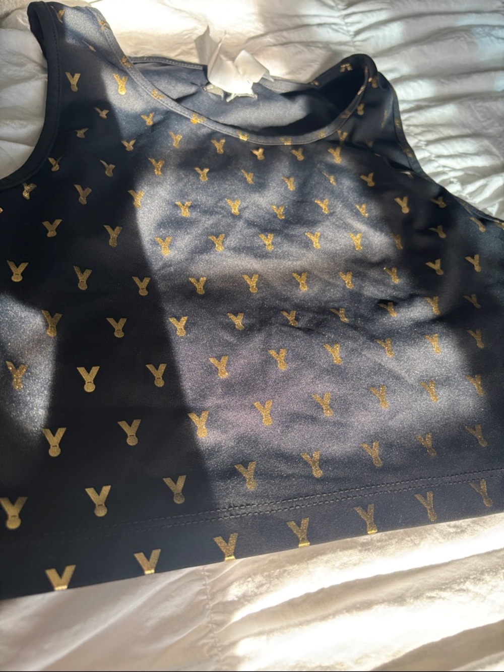 OISELLE Black Crop with Gold Y Logo Print